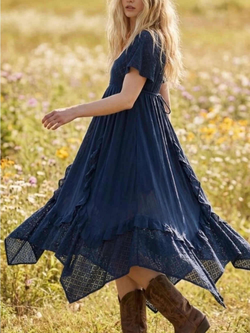 Free People Navy Blue Asymmetrical Midi Dress NWT large